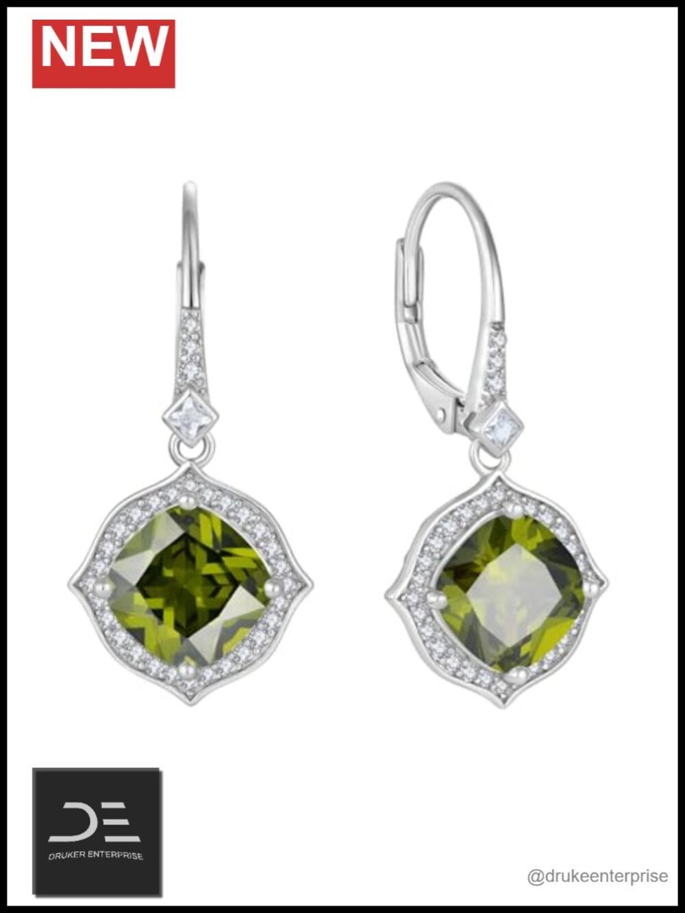 925 Sterling Silver Halo Princess Cut Birthstone Earrings Women Drop Dangle